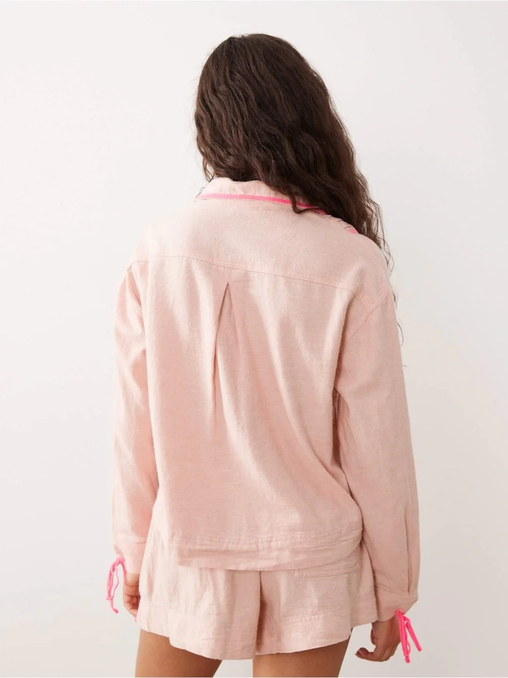 Free People Close to Home Flannel Set Neon Peach